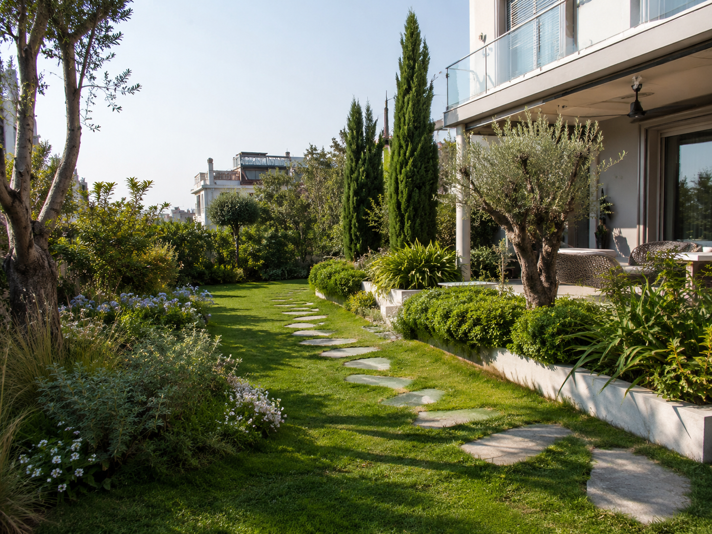 İzmir Karşıyaka lüks villa bahçe peyzaj tasarımı